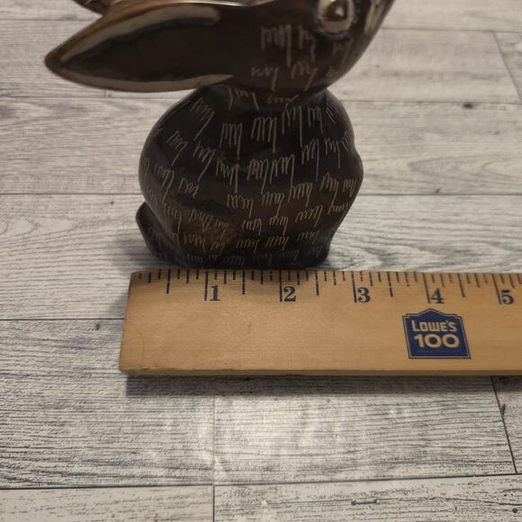 Handmade Soapstone Bunny Figurine 5" Brown Etched Rabbit Statue Kenya Folk Art - Picture 8 of 8